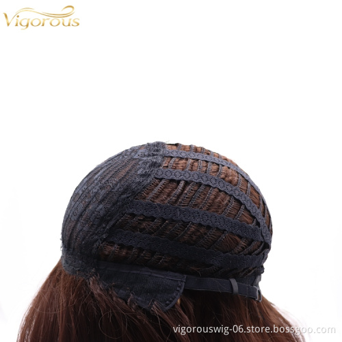 Vigorous brown mono premium high quality straight wave long wholesale black women synthetic hair wigs none lace front